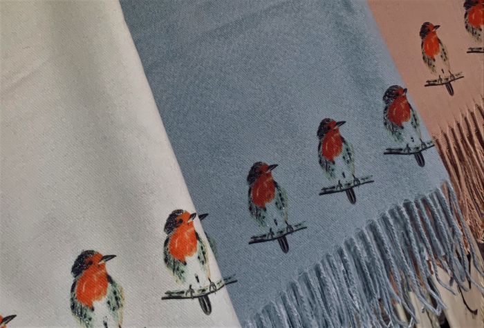 Robins handprinted on Cashmere Blend Scarves